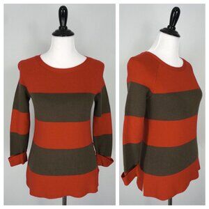 TALBOTS Red Dark Green Color Block Striped Knit Pullover Sweater Size XS